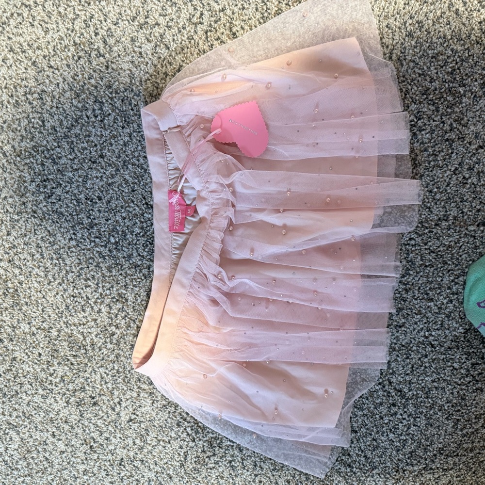 Pink NWT Sugar Thrillz Tulle Skirt with Pearl Accents